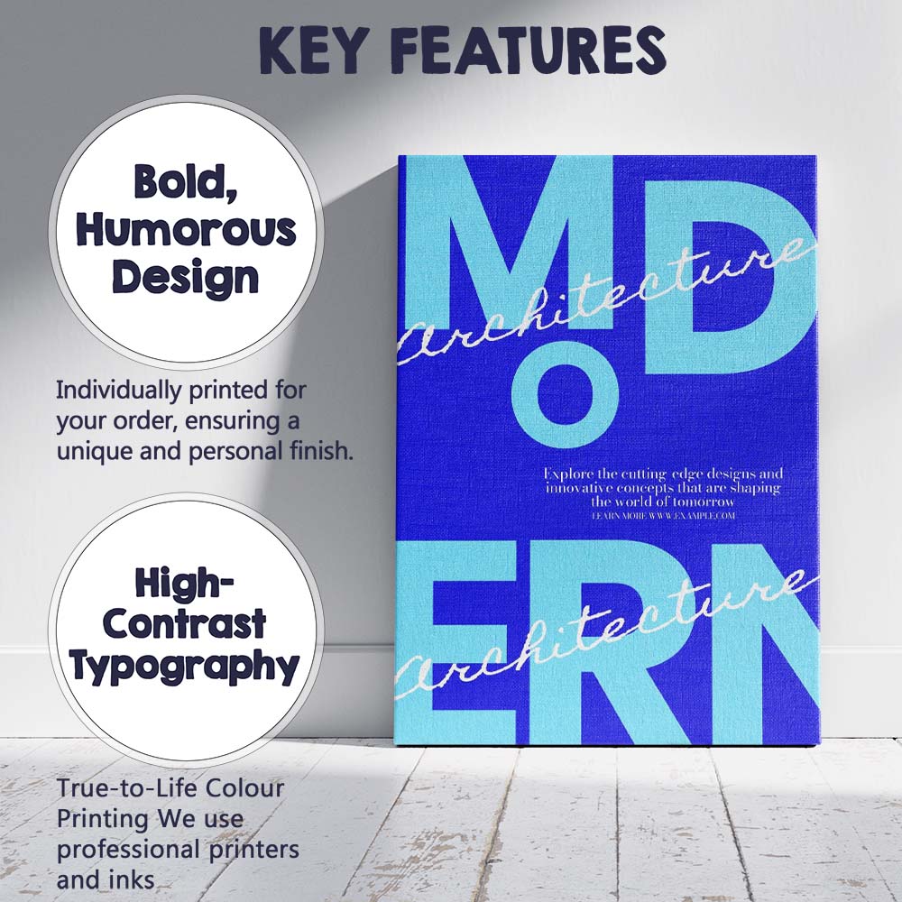 Bold Blue Modern Architecture Typography Graphic Design Canvas Wall Art Print Decor Picture Ready to Hang