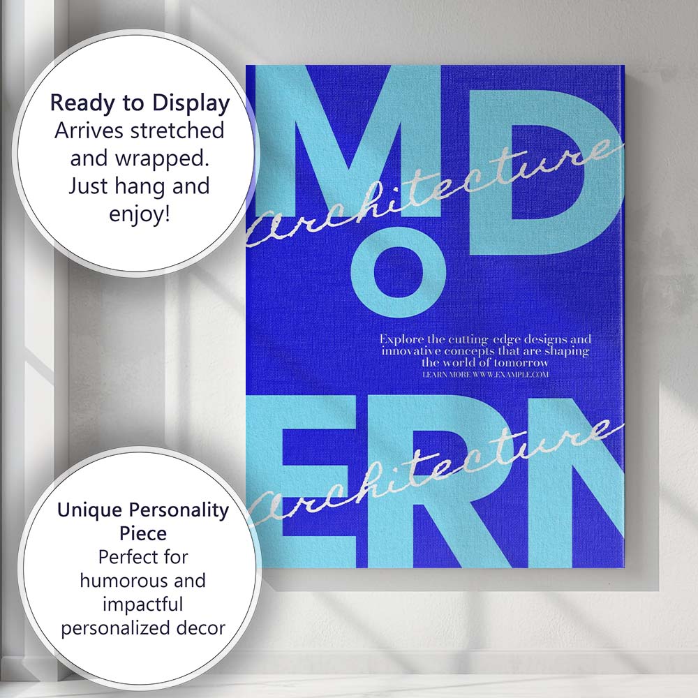Bold Blue Modern Architecture Typography Graphic Design Canvas Wall Art Print Decor Picture Ready to Hang