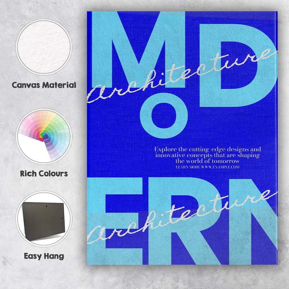 Bold Blue Modern Architecture Typography Graphic Design Canvas Wall Art Print Decor Picture Ready to Hang