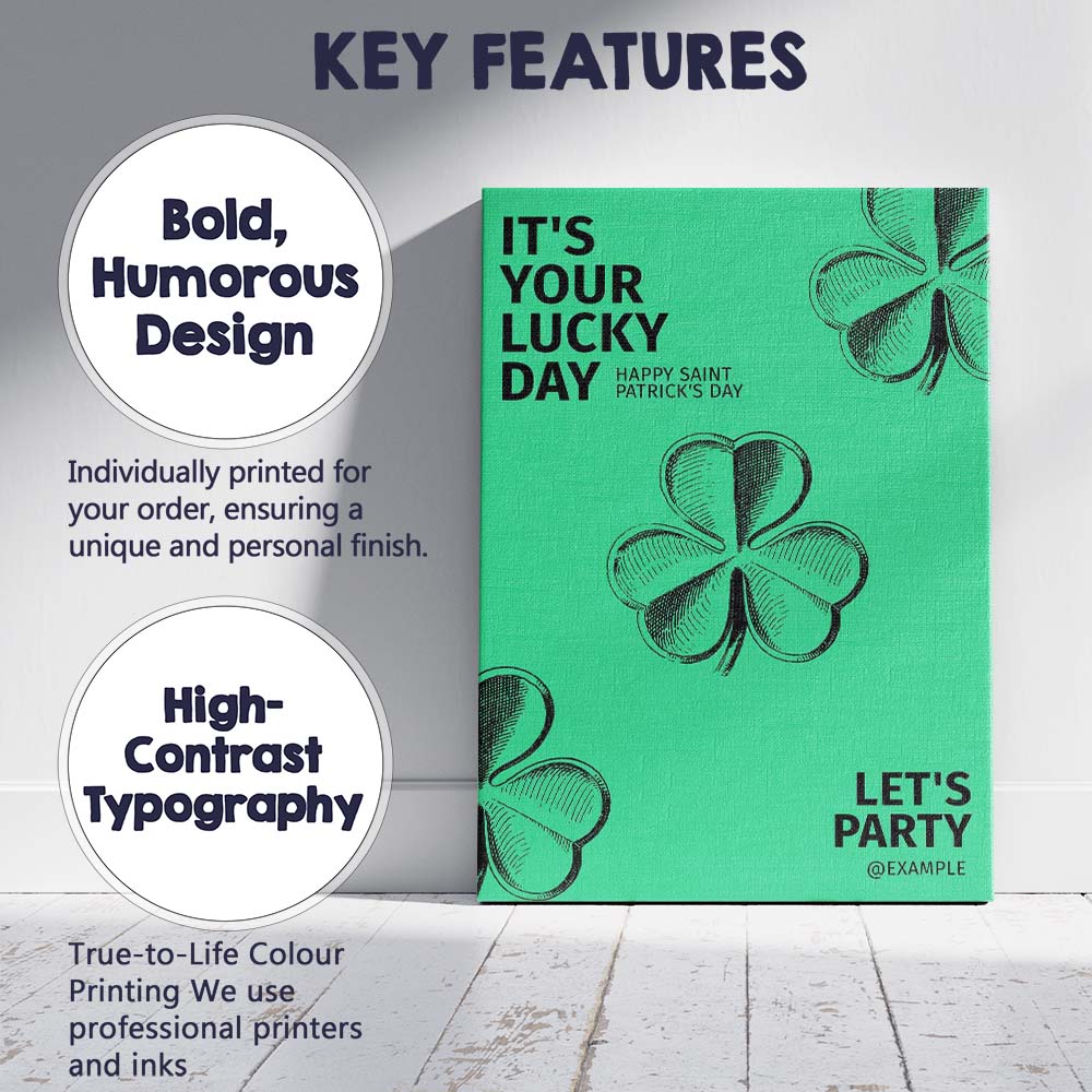 Green Lucky Shamrock Saint Patricks Day Typography Canvas Wall Art Print Decor Picture Ready to Hang