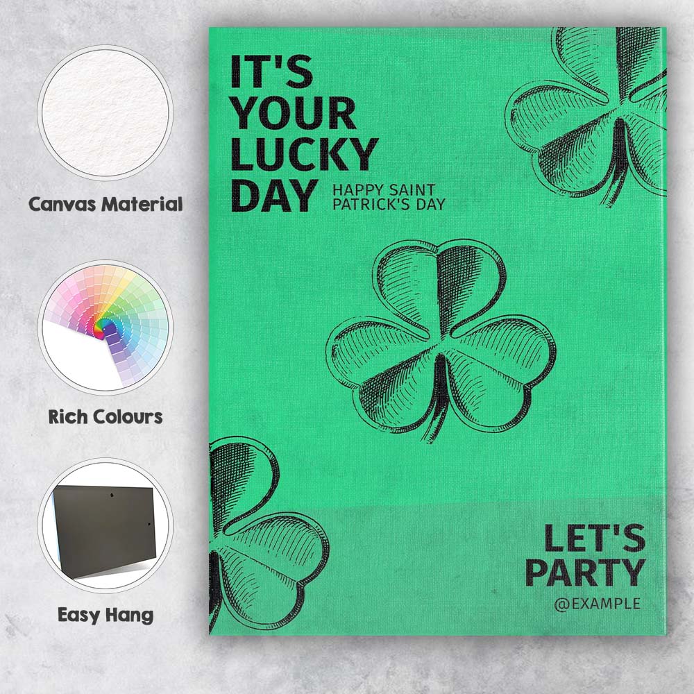 Green Lucky Shamrock Saint Patricks Day Typography Canvas Wall Art Print Decor Picture Ready to Hang