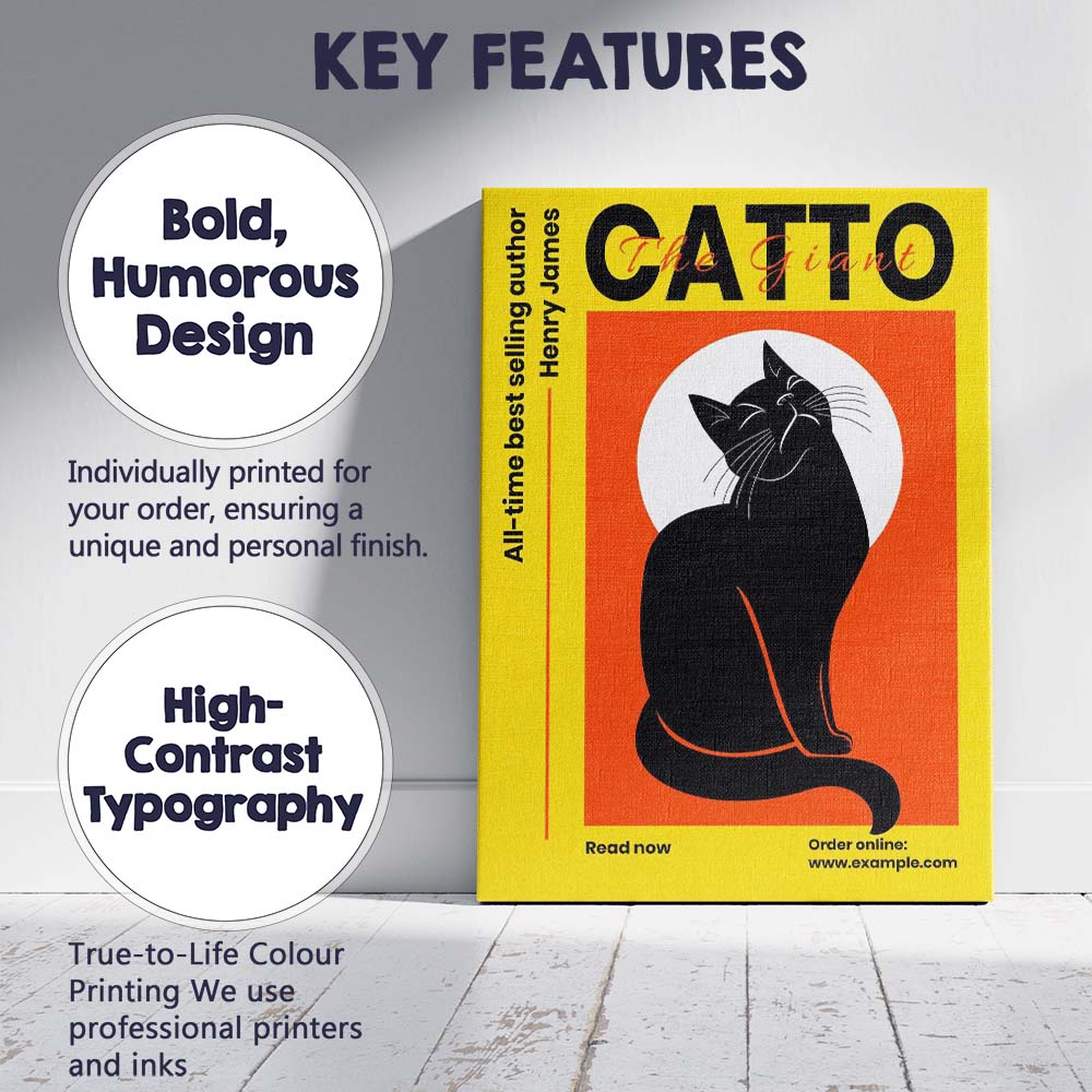 Bold Black Cat Minimalist Book Cover Illustration Canvas Wall Art Print Decor Picture Ready to Hang