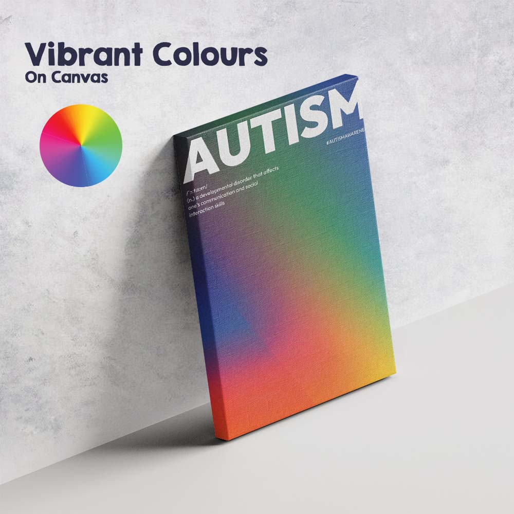 Abstract Rainbow Gradient Autism Awareness Typography Canvas Wall Art Print Decor Picture Ready to Hang