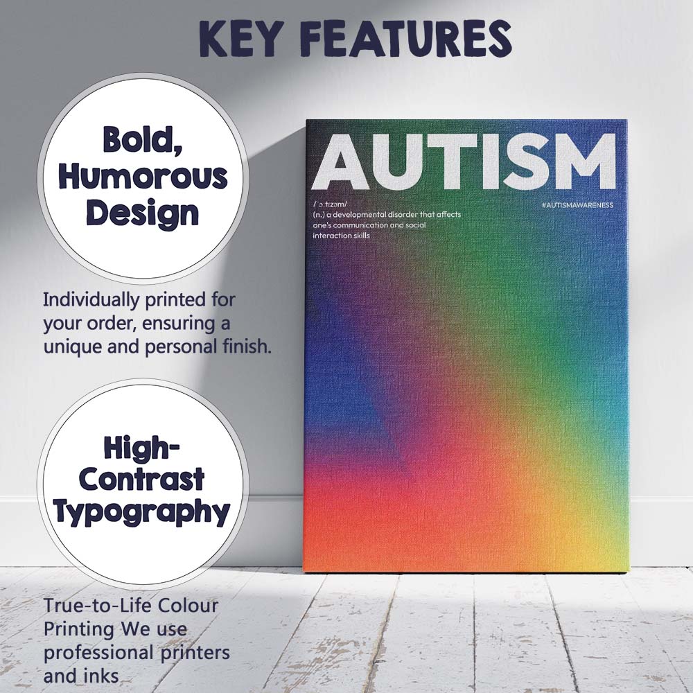 Abstract Rainbow Gradient Autism Awareness Typography Canvas Wall Art Print Decor Picture Ready to Hang