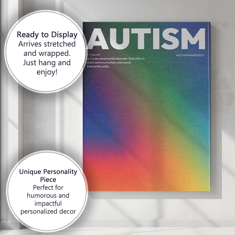 Abstract Rainbow Gradient Autism Awareness Typography Canvas Wall Art Print Decor Picture Ready to Hang