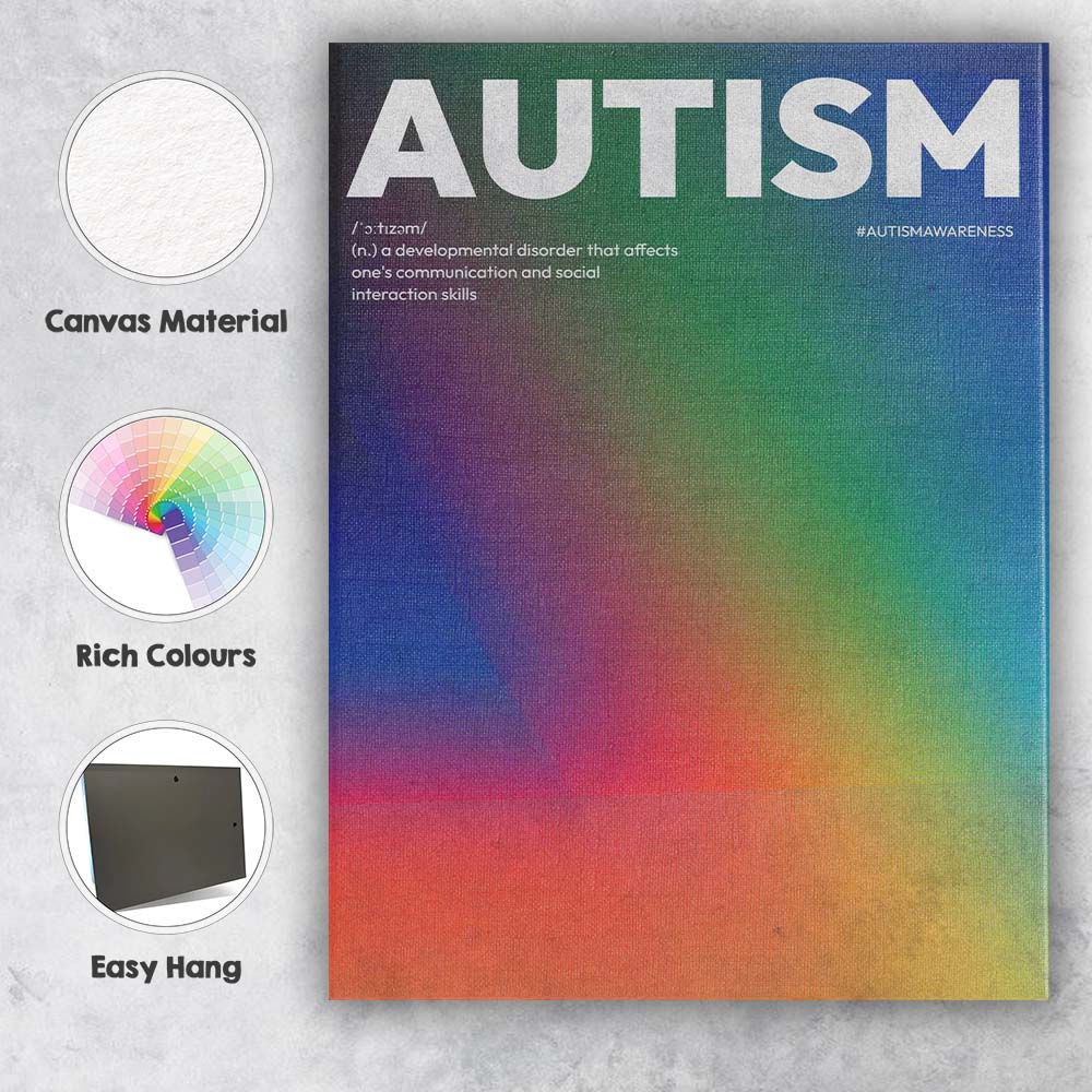 Abstract Rainbow Gradient Autism Awareness Typography Canvas Wall Art Print Decor Picture Ready to Hang