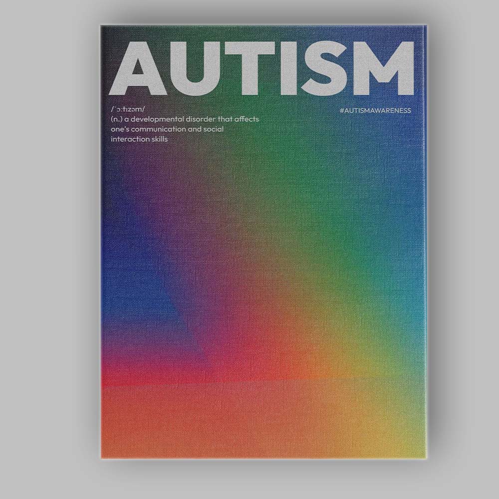 Abstract Rainbow Gradient Autism Awareness Typography Canvas Wall Art Print Decor Picture Ready to Hang