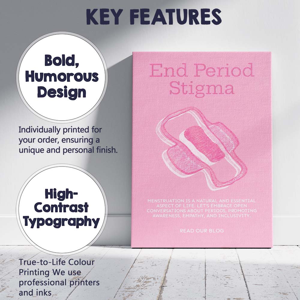 Pink Period Awareness Feminine Hygiene Illustration Canvas Wall Art Print Decor Picture Ready to Hang