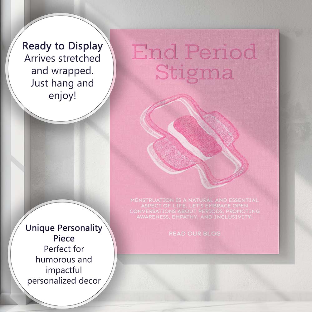Pink Period Awareness Feminine Hygiene Illustration Canvas Wall Art Print Decor Picture Ready to Hang