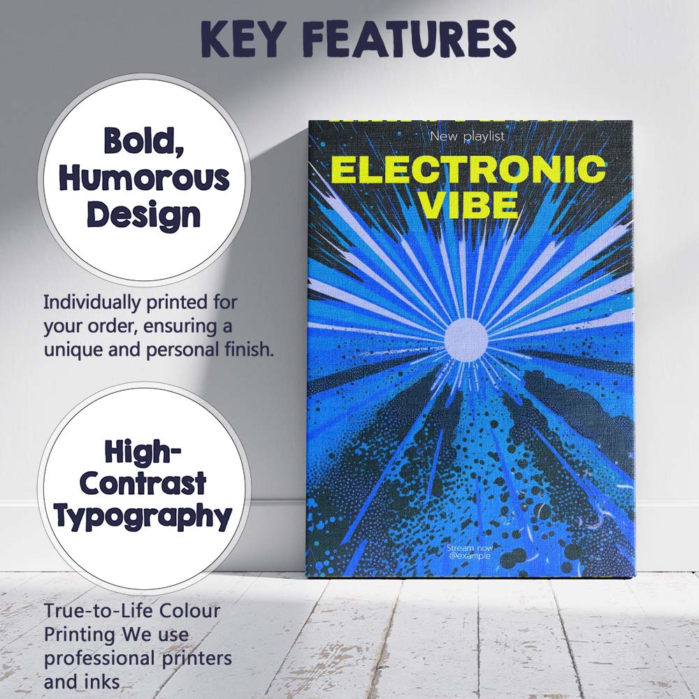 Blue Electronic Music Burst Abstract Retro Poster Canvas Wall Art Print Decor Picture Ready to Hang