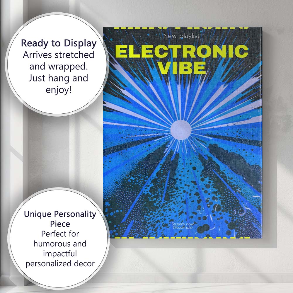 Blue Electronic Music Burst Abstract Retro Poster Canvas Wall Art Print Decor Picture Ready to Hang