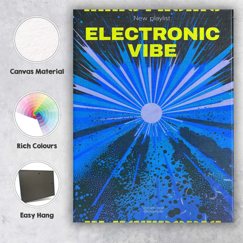 Blue Electronic Music Burst Abstract Retro Poster Canvas Wall Art Print Decor Picture Ready to Hang