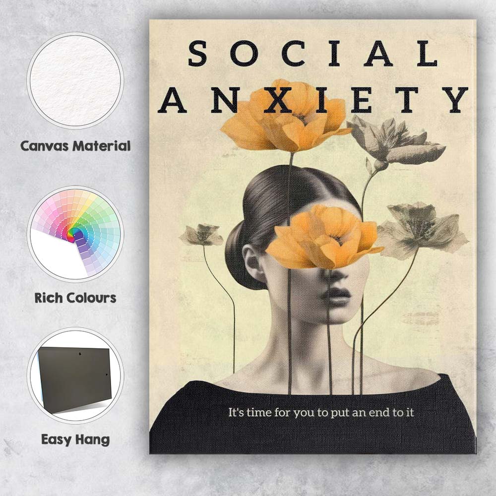 Surreal Social Anxiety Floral Woman Portrait Canvas Wall Art Print Decor Picture Ready to Hang