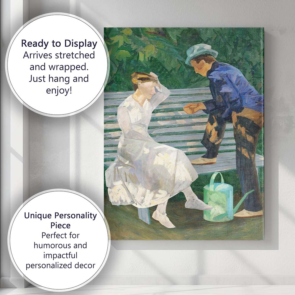 Impressionist Garden Couple on Park Bench Oil Painting Canvas Wall Art Print Decor Picture Ready to Hang