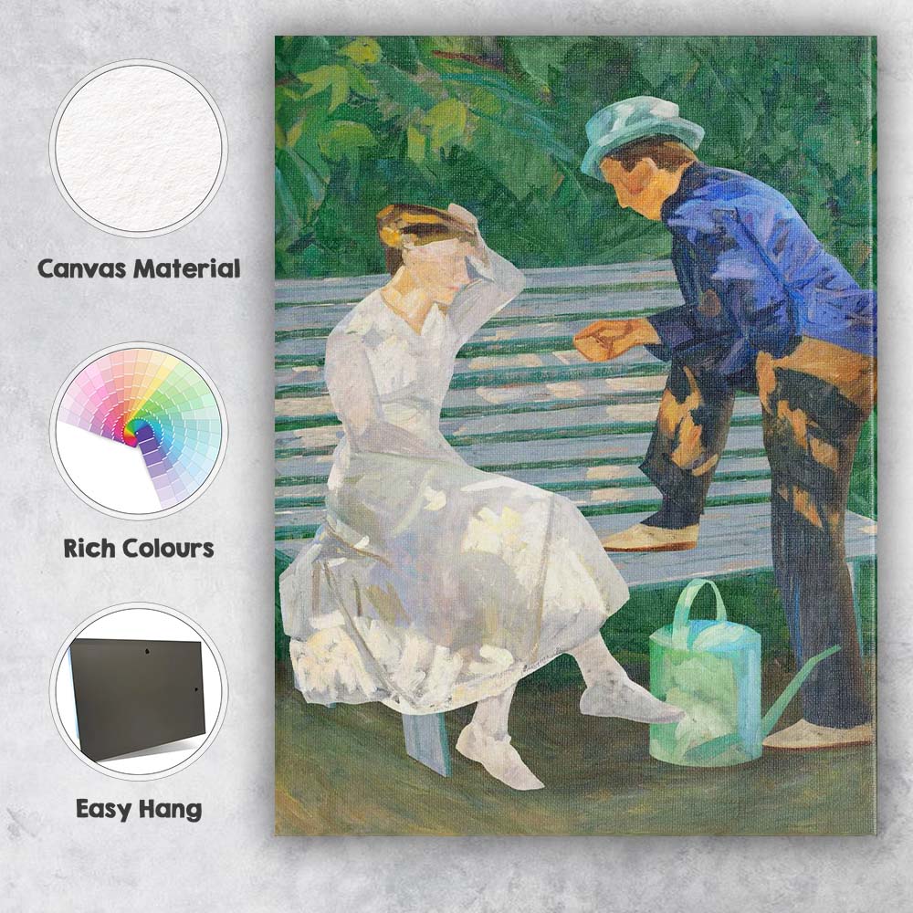 Impressionist Garden Couple on Park Bench Oil Painting Canvas Wall Art Print Decor Picture Ready to Hang