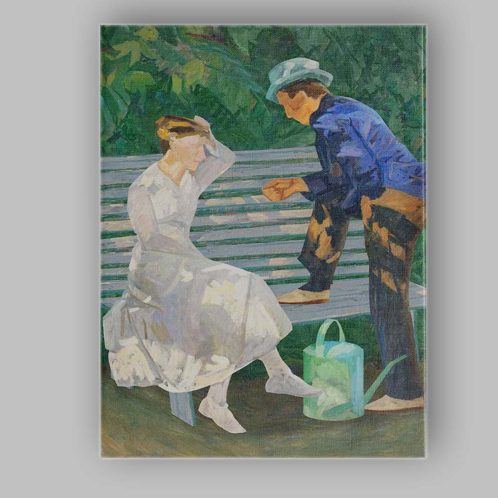 Impressionist Garden Couple on Park Bench Oil Painting Canvas Wall Art Print Decor Picture Ready to Hang