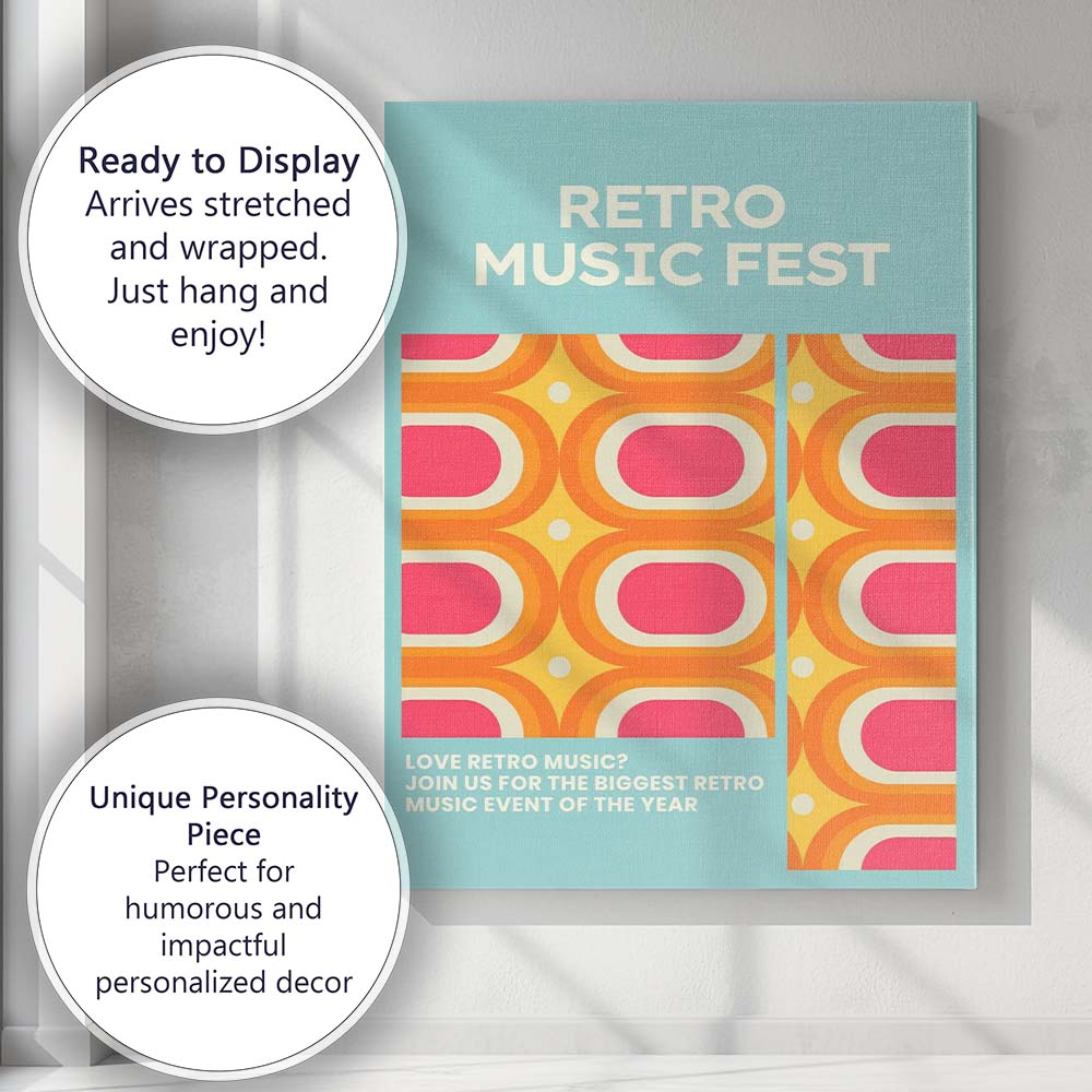 Retro Geometric Music Festival Mid Century Modern Pattern Canvas Wall Art Print Decor Picture Ready to Hang