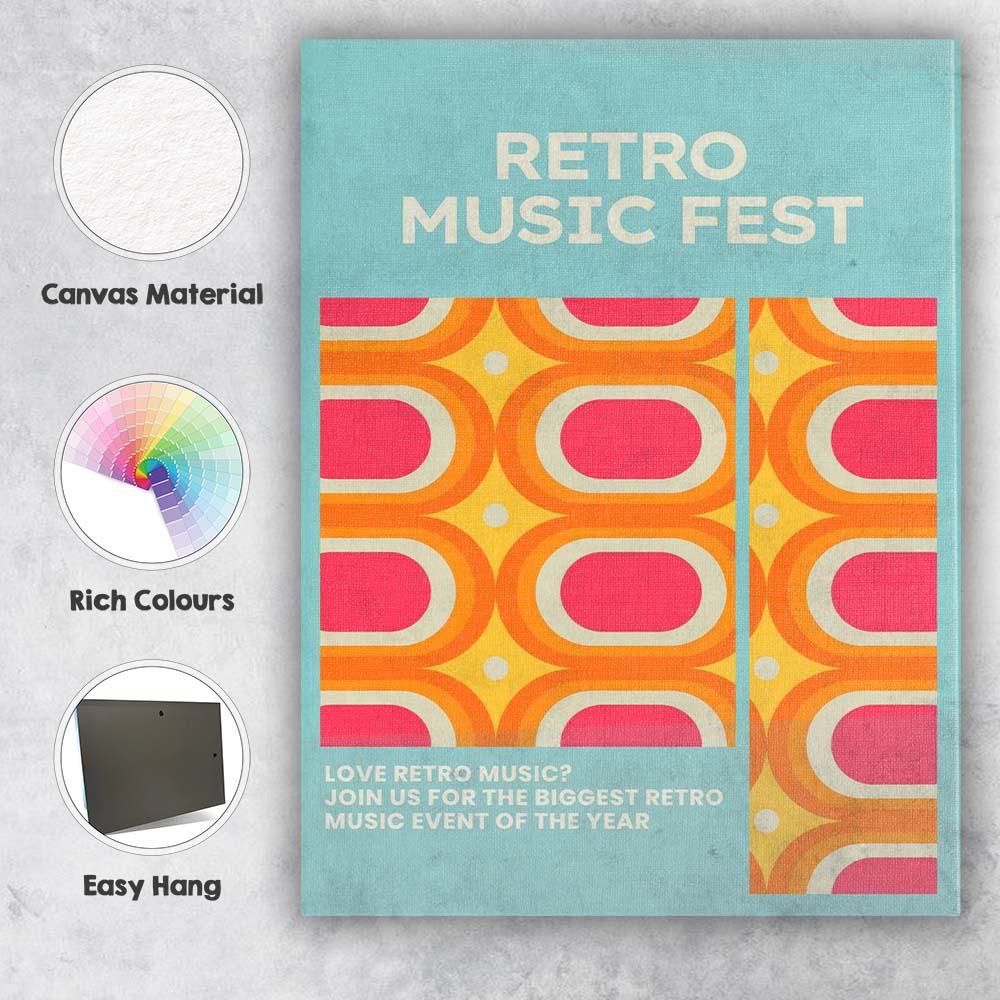 Retro Geometric Music Festival Mid Century Modern Pattern Canvas Wall Art Print Decor Picture Ready to Hang
