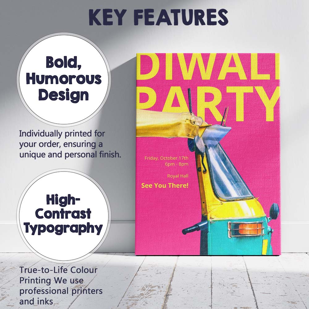 Colourful Tuk Tuk Diwali Party Festival Poster Canvas Wall Art Print Decor Picture Ready to Hang