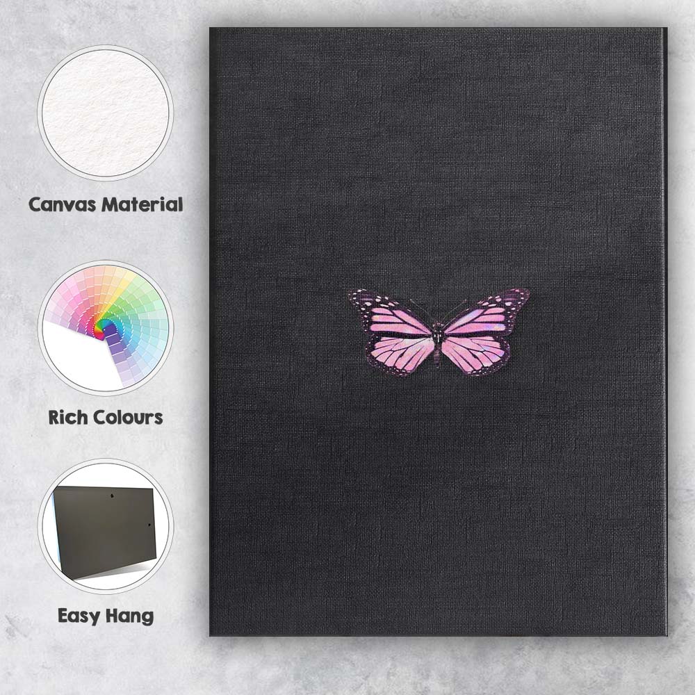 Minimalist Pink Butterfly Dark Botanical Aesthetic Canvas Wall Art Print Decor Picture Ready to Hang