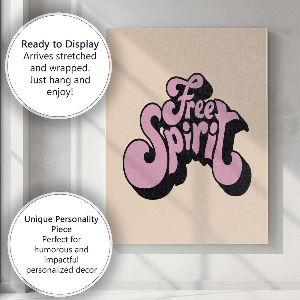 Retro Free Spirit Pink Typography Boho Quote Canvas Wall Art Print Decor Picture Ready to Hang