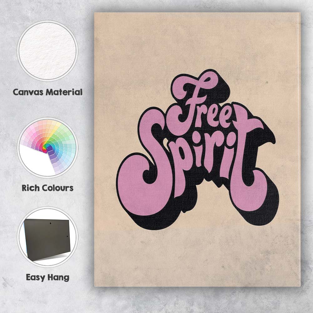 Retro Free Spirit Pink Typography Boho Quote Canvas Wall Art Print Decor Picture Ready to Hang