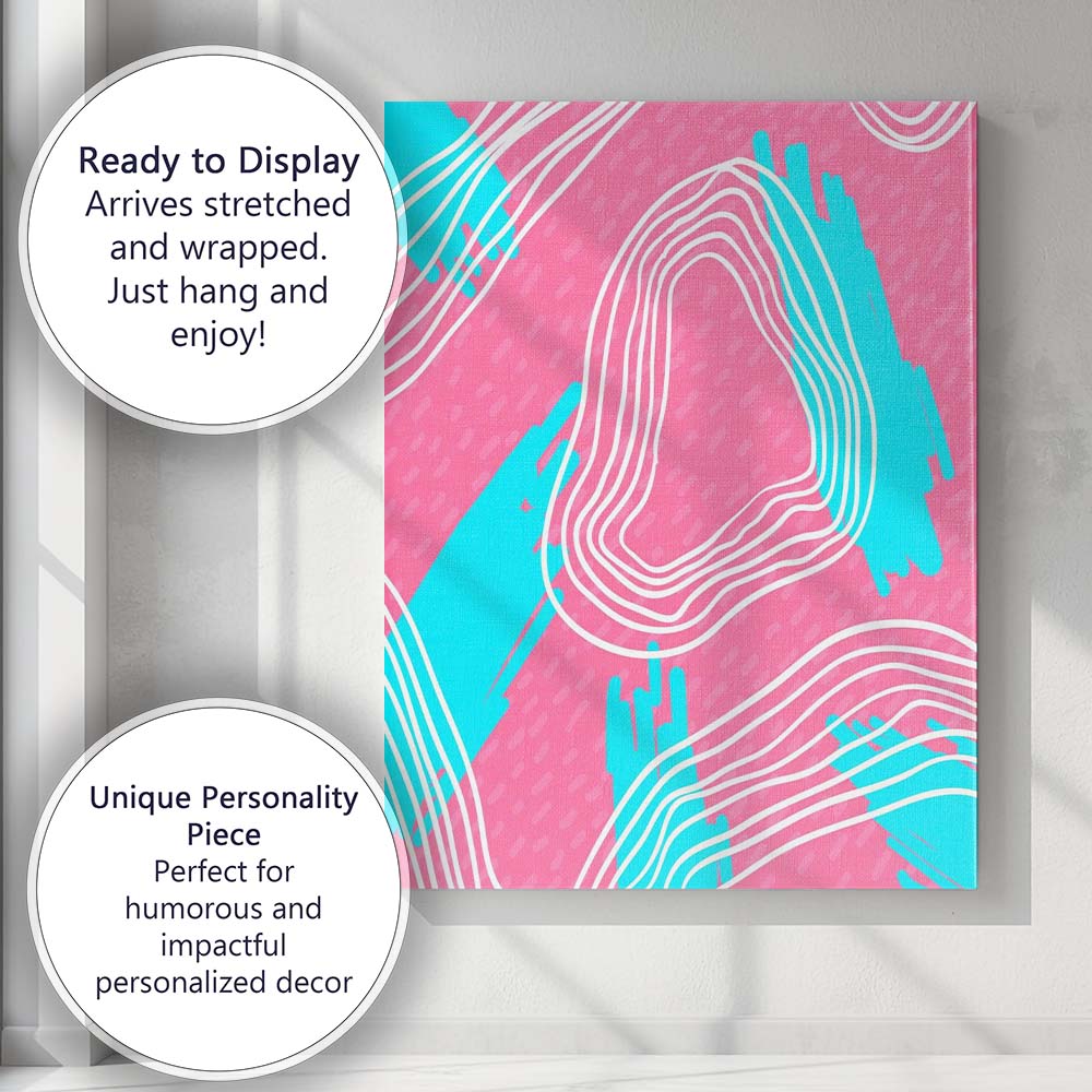 Pink Turquoise Abstract Scribble Memphis Geometric Pattern Canvas Wall Art Print Decor Picture Ready to Hang