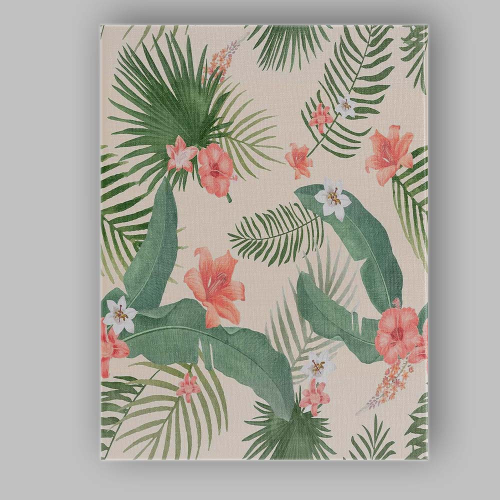 Watercolour Tropical Palm Leaves Coral Hibiscus Floral Pattern Canvas Wall Art Print Decor Picture Ready to Hang