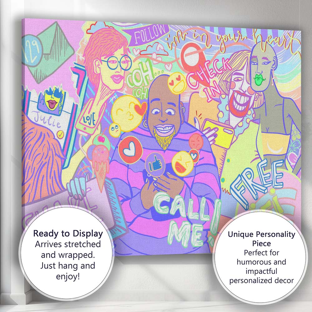 Colourful Pop Art Social Media Illustration Modern Lifestyle Canvas Wall Art Print Decor Picture Ready to Hang
