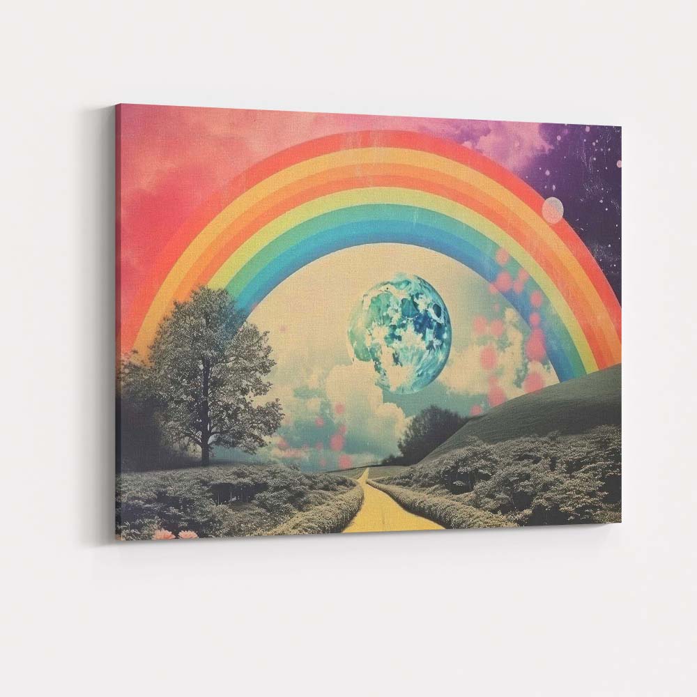 Dreamy Rainbow Moon Fantasy Landscape Surreal Sky Canvas Wall Art Print Decor Picture Ready to Hang