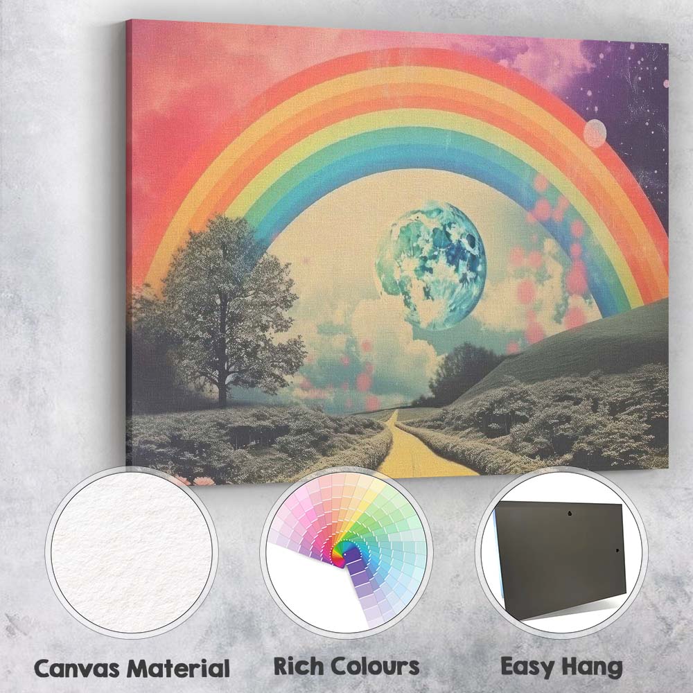 Dreamy Rainbow Moon Fantasy Landscape Surreal Sky Canvas Wall Art Print Decor Picture Ready to Hang