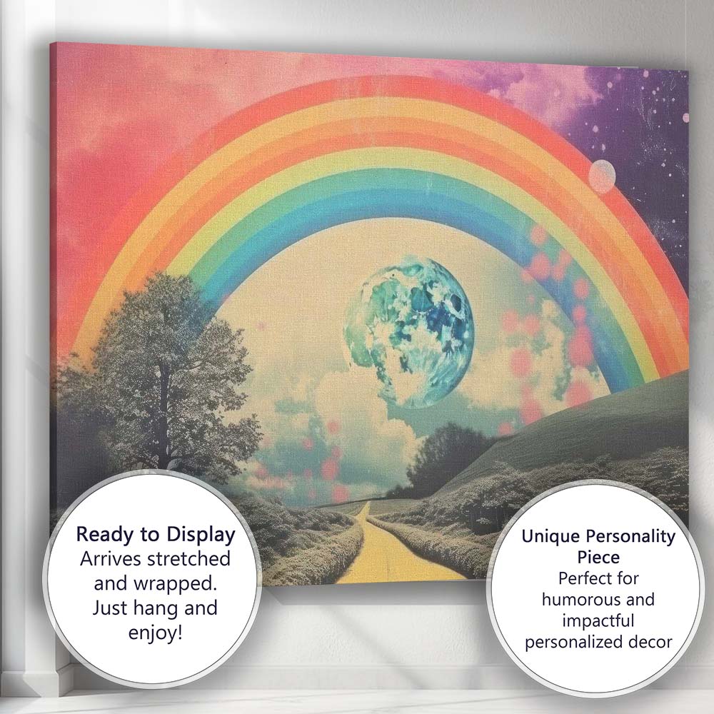 Dreamy Rainbow Moon Fantasy Landscape Surreal Sky Canvas Wall Art Print Decor Picture Ready to Hang