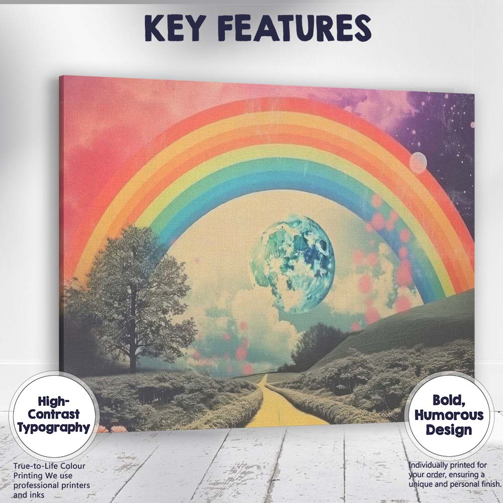 Dreamy Rainbow Moon Fantasy Landscape Surreal Sky Canvas Wall Art Print Decor Picture Ready to Hang