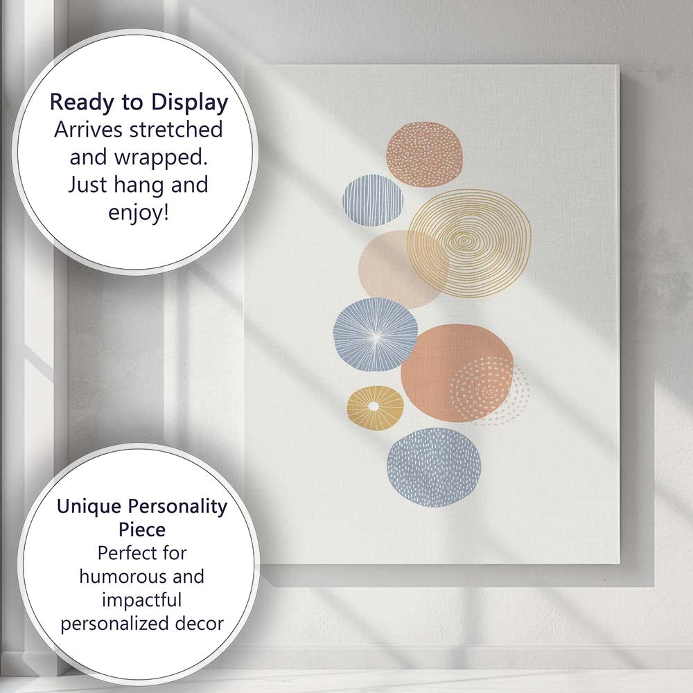 Modern Pastel Abstract Circular Geometric Composition Canvas Wall Art Print Decor Picture Ready to Hang