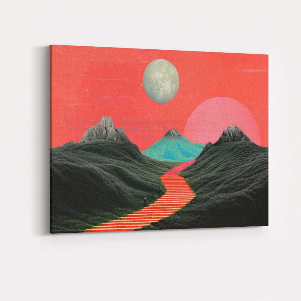 Surreal Neon Planet Mountain Landscape Fantasy Digital Art Canvas Wall Art Print Decor Picture Ready to Hang