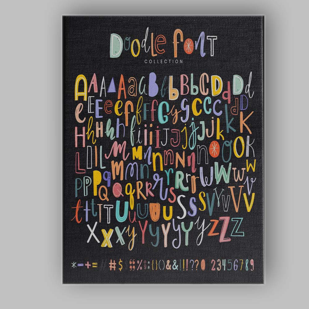 Playful Doodle Alphabet Colourful Font Collection Typography Canvas Wall Art Print Decor Picture Ready to Hang