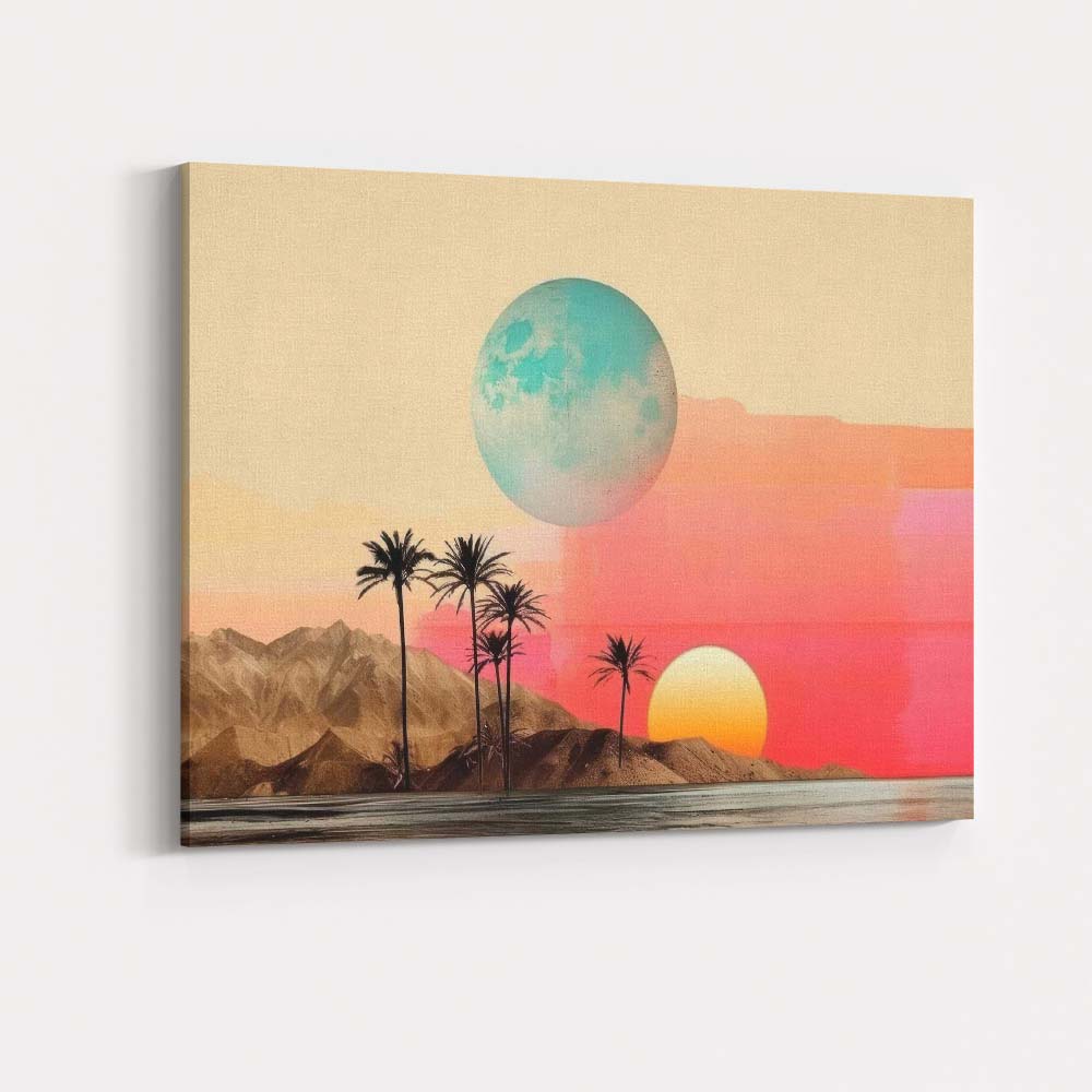 Surreal Pastel Desert Sunset Planet Landscape Digital Collage Canvas Wall Art Print Decor Picture Ready to Hang