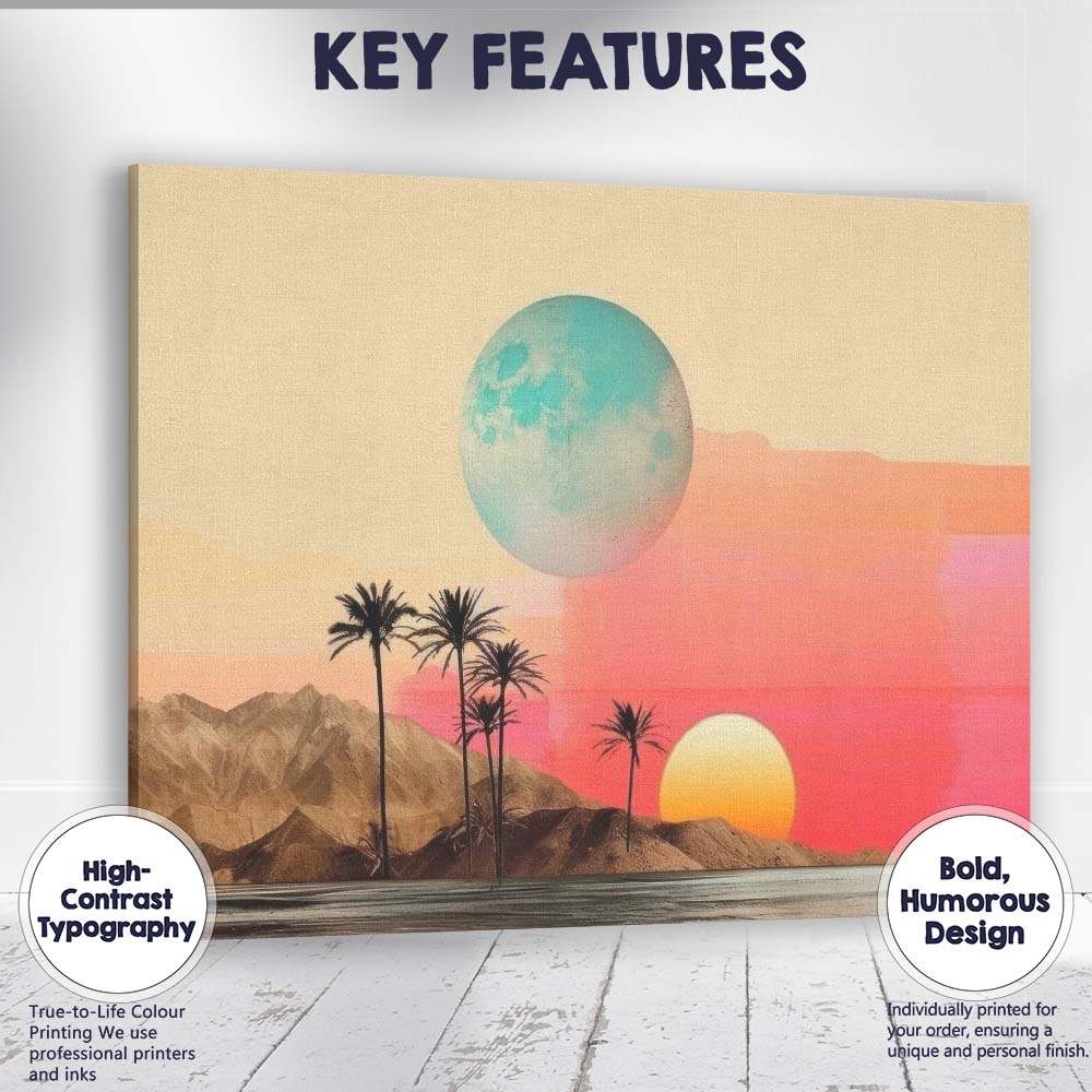 Surreal Pastel Desert Sunset Planet Landscape Digital Collage Canvas Wall Art Print Decor Picture Ready to Hang