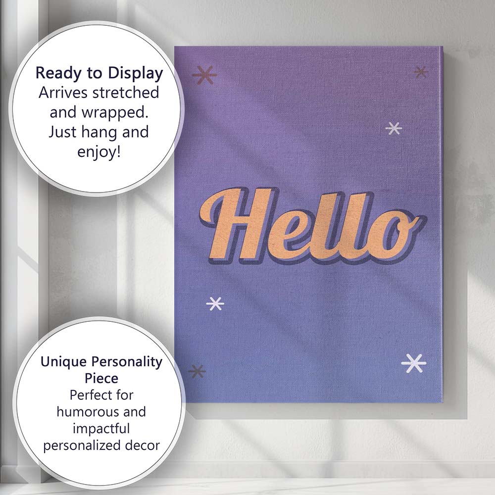 Retro Hello Typography Purple Blue Gradient Canvas Wall Art Print Decor Picture Ready to Hang