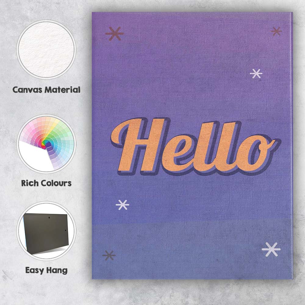 Retro Hello Typography Purple Blue Gradient Canvas Wall Art Print Decor Picture Ready to Hang