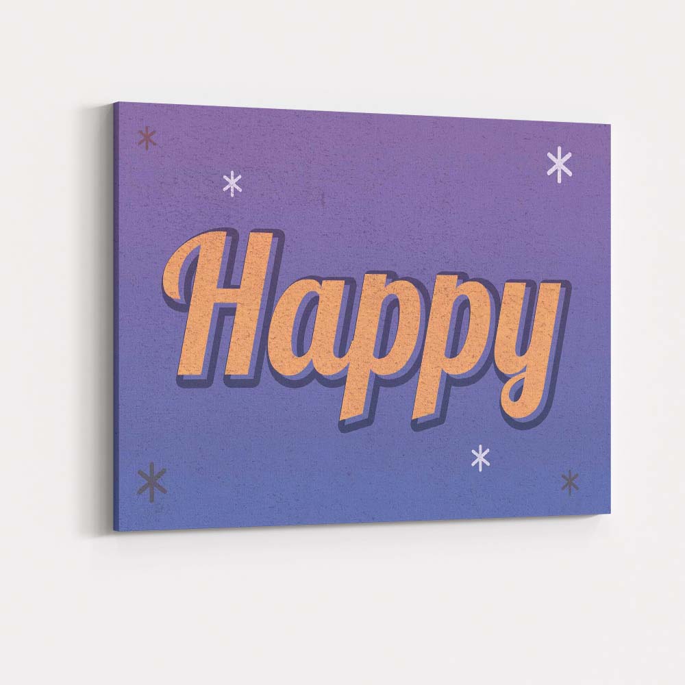 Retro Happy Typography Purple Gradient Positive Canvas Wall Art Print Decor Picture Ready to Hang