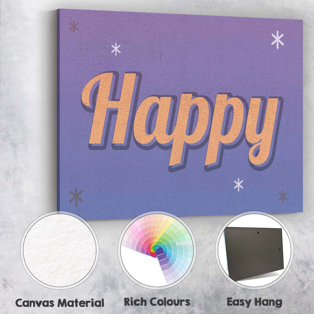 Retro Happy Typography Purple Gradient Positive Canvas Wall Art Print Decor Picture Ready to Hang
