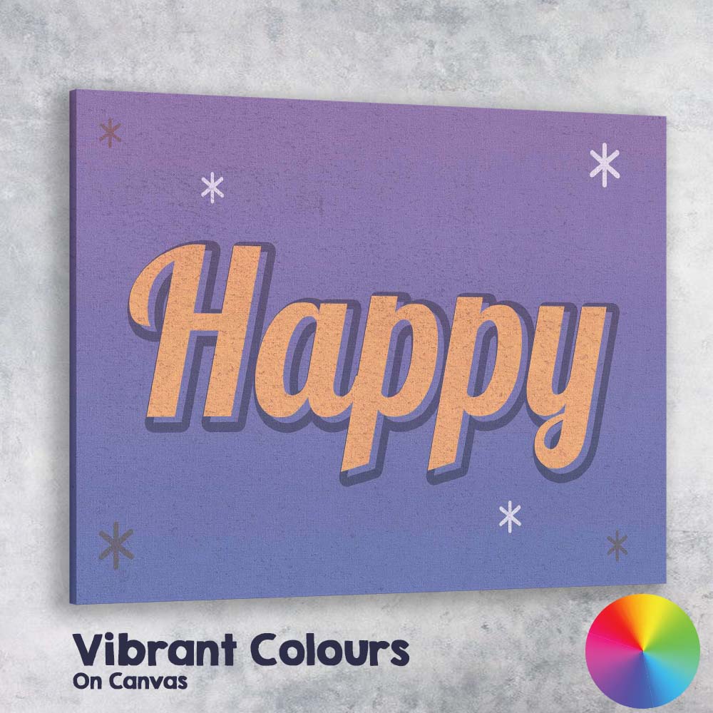 Retro Happy Typography Purple Gradient Positive Canvas Wall Art Print Decor Picture Ready to Hang