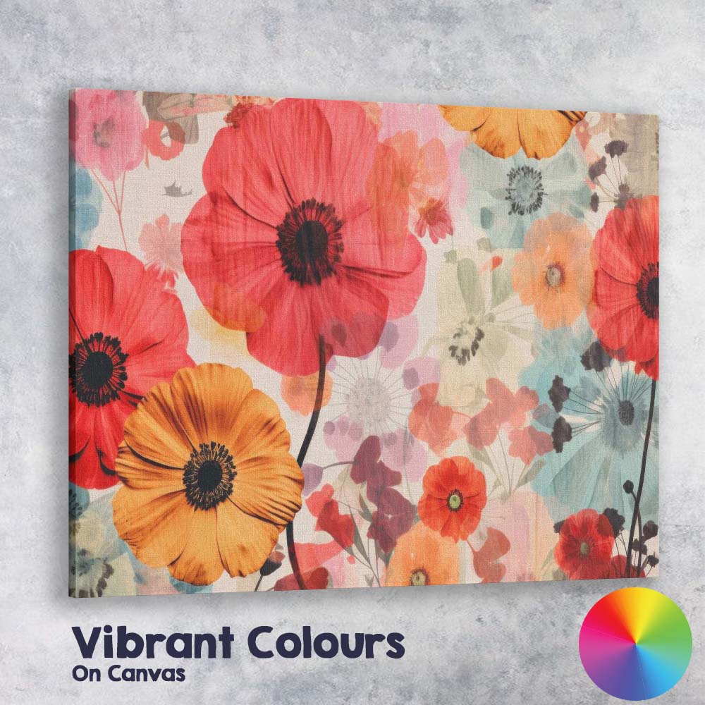 Vibrant Watercolour Poppy Floral Botanical Collage Canvas Wall Art Print Decor Picture Ready to Hang