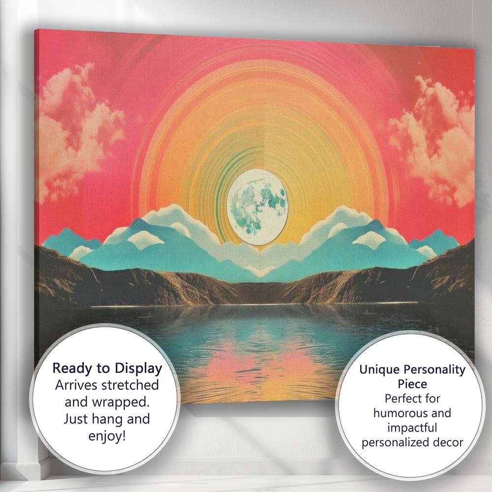 Abstract Rainbow Sunrise Mountain Lake Reflection Landscape Canvas Wall Art Print Decor Picture Ready to Hang