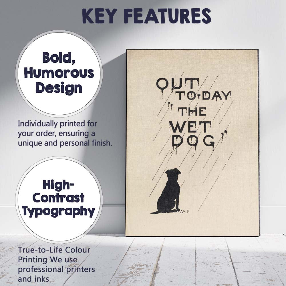 Minimalist Wet Dog Typography Rain Silhouette Poster Canvas Wall Art Print Decor Picture Ready to Hang