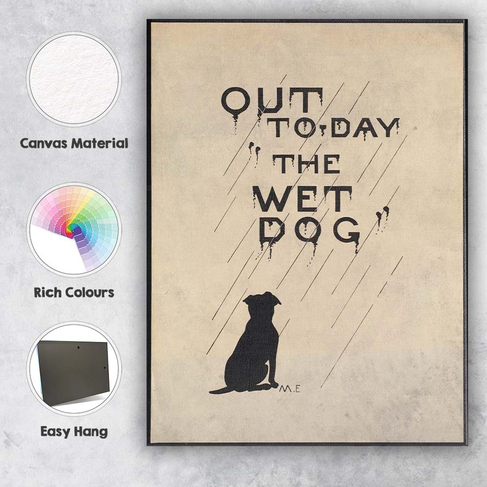 Minimalist Wet Dog Typography Rain Silhouette Poster Canvas Wall Art Print Decor Picture Ready to Hang
