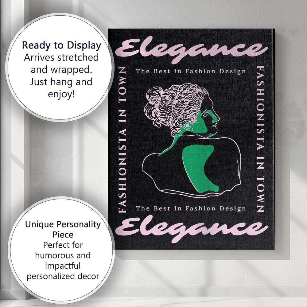 Elegant Fashionista Line Art Portrait Typography Canvas Wall Art Print Decor Picture Ready to Hang