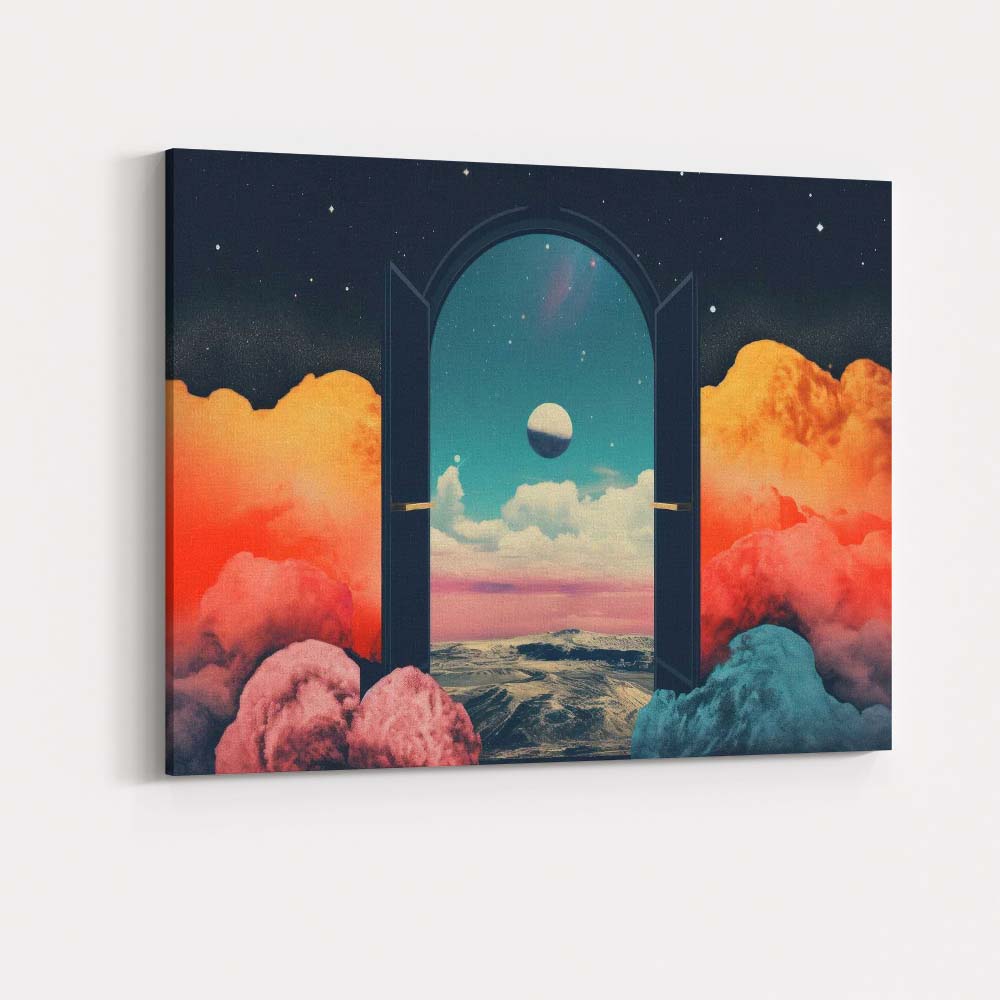 Surreal Cosmic Portal Dreamscape Open Door Fantasy Landscape Canvas Wall Art Print Decor Picture Ready to Hang