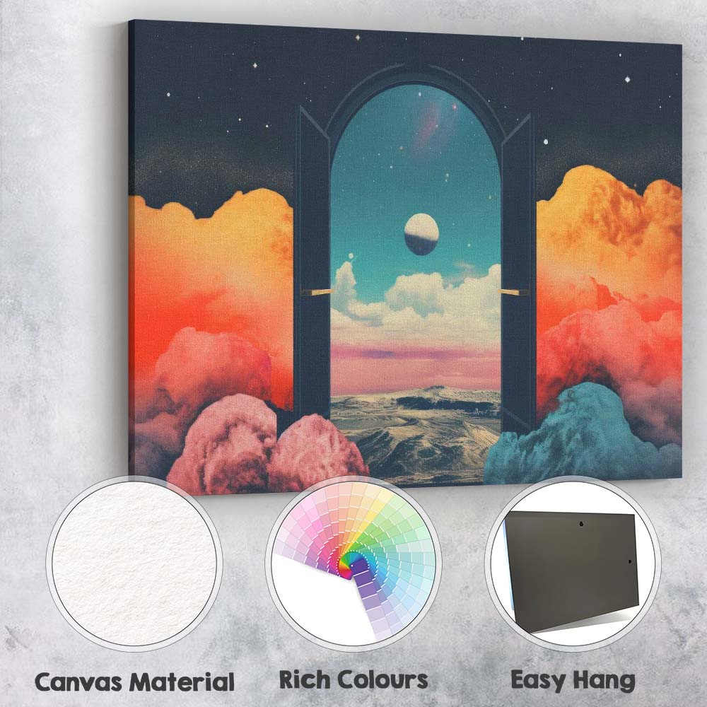 Surreal Cosmic Portal Dreamscape Open Door Fantasy Landscape Canvas Wall Art Print Decor Picture Ready to Hang